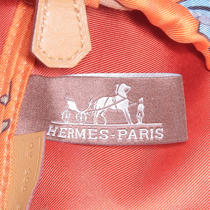 Sac à main Hermès Musardine en soie orange et cuir epsom noir - Detail D4