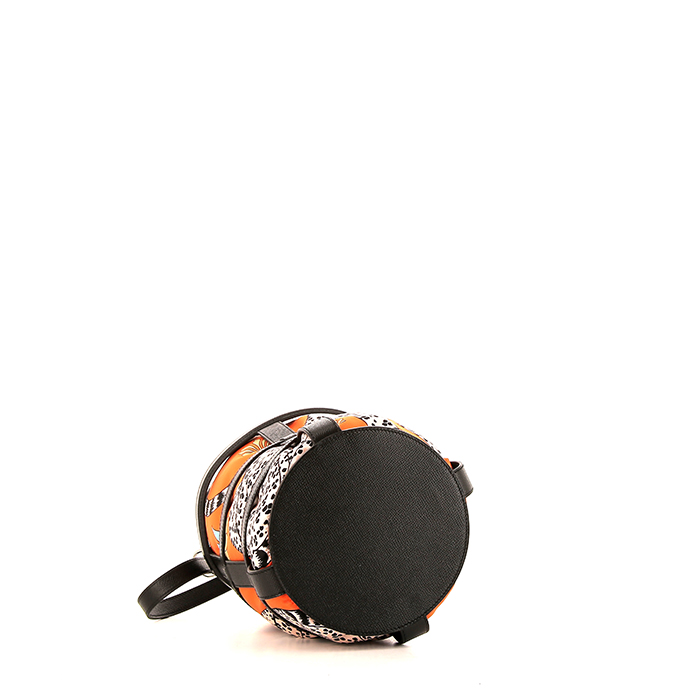 Hermès Musardine handbag in orange silk and black epsom leather - Detail D5