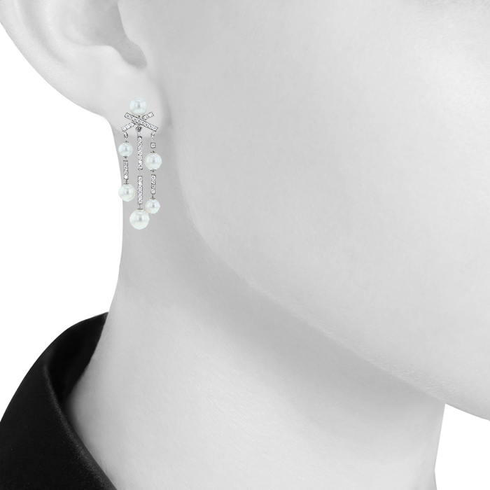 Chanel Baroque large model earrings for non pierced ears in white gold,  diamonds and pearls - Detail D1