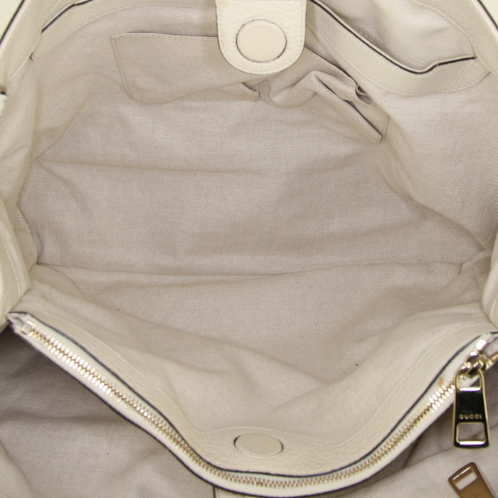 Sac cabas Gucci Bamboo en cuir blanc - Detail D3