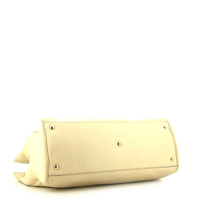 Gucci Bamboo shopping bag in white leather - Detail D5