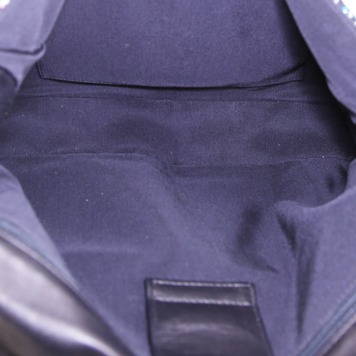 Borsa a tracolla Chanel Messenger in tweed blu e multicolore e pelle blu - Detail D2