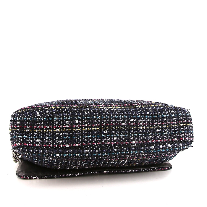 Borsa a tracolla Chanel Messenger in tweed blu e multicolore e pelle blu - Detail D4