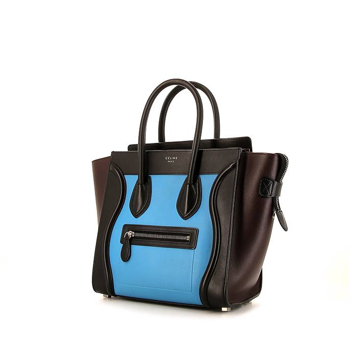 Luggage Micro Handbag In Blue, Black And Plum Tricolor Leather