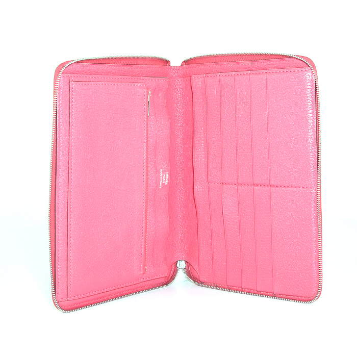 Portefeuille Hermes Azap en cuir Mysore rose-fushia - Detail D2