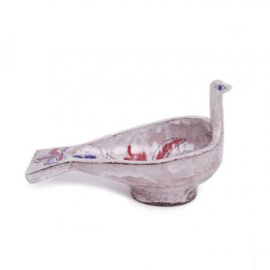 Jean Derval, coupe "Oiseau" en céramique émaillée polychrome, monogrammée, des années 1950