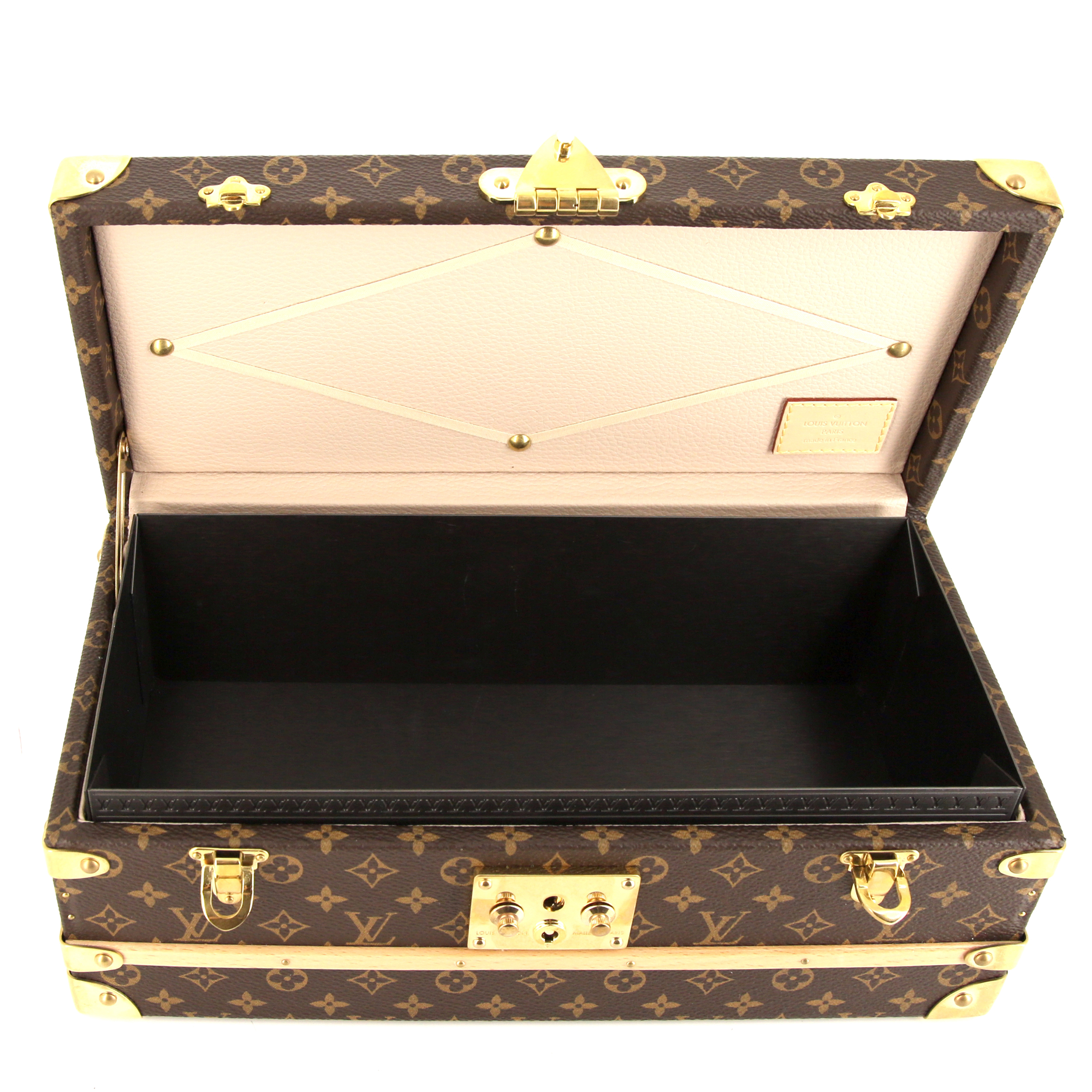 Bauletto Louis Vuitton Malle Fleurs in tela monogram cerata e pelle naturale - Detail D1