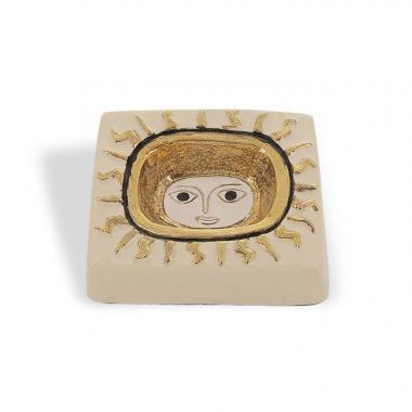 Mithé Espelt, "Sun" jewelry tray, in embossed and glazed earthenware, crackled gold, around 1958