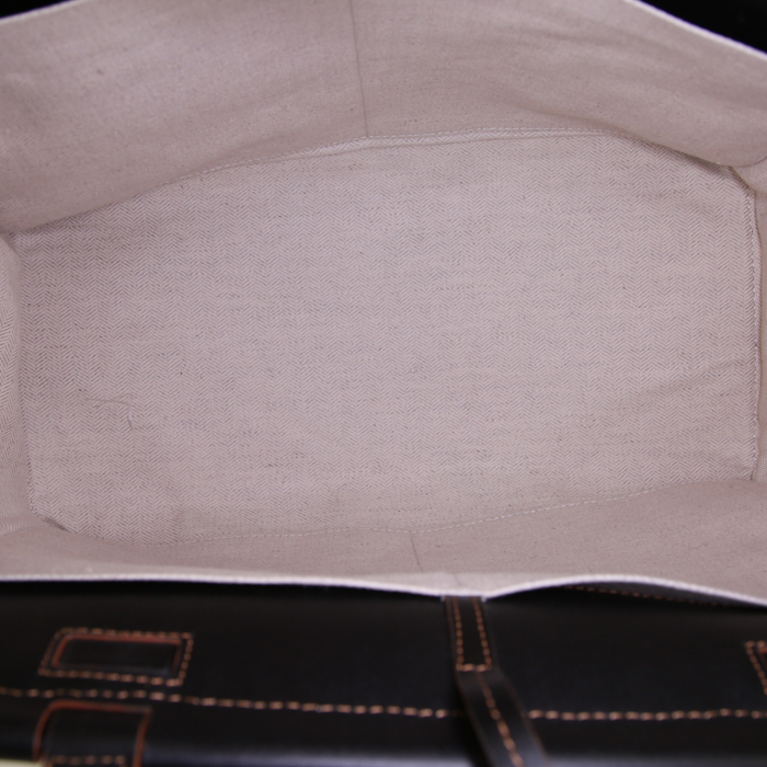 Loewe Anagram shopping bag in beige monogram canvas and black leather - Detail D2