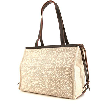 Shopping bag Loewe Anagram in tessuto monogrammato beige e pelle nera