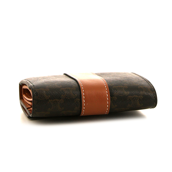 Celine wallet in brown "Triomphe" canvas and brown leather - Detail D3