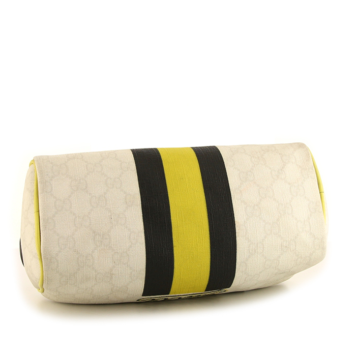 Gucci Boston handbag in white monogram canvas and yellow leather - Detail D4