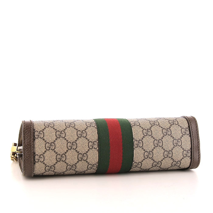 Borsa a tracolla Gucci Ophidia modello piccolo in tela monogram beige e pelle marrone - Detail D4
