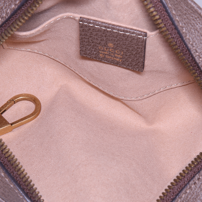 Borsa a tracolla Gucci in tela monogram grigia con motivo e pelle marrone - Detail D2