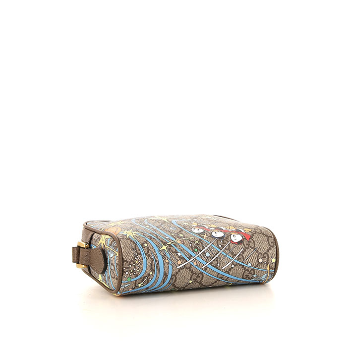 Bolso bandolera Gucci en lona Monogram gris y cuero marrón - Detail D4