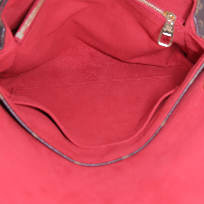 Bolso bandolera Louis Vuitton Pallas en lona Monogram marrón y cuero rojo - Detail D3