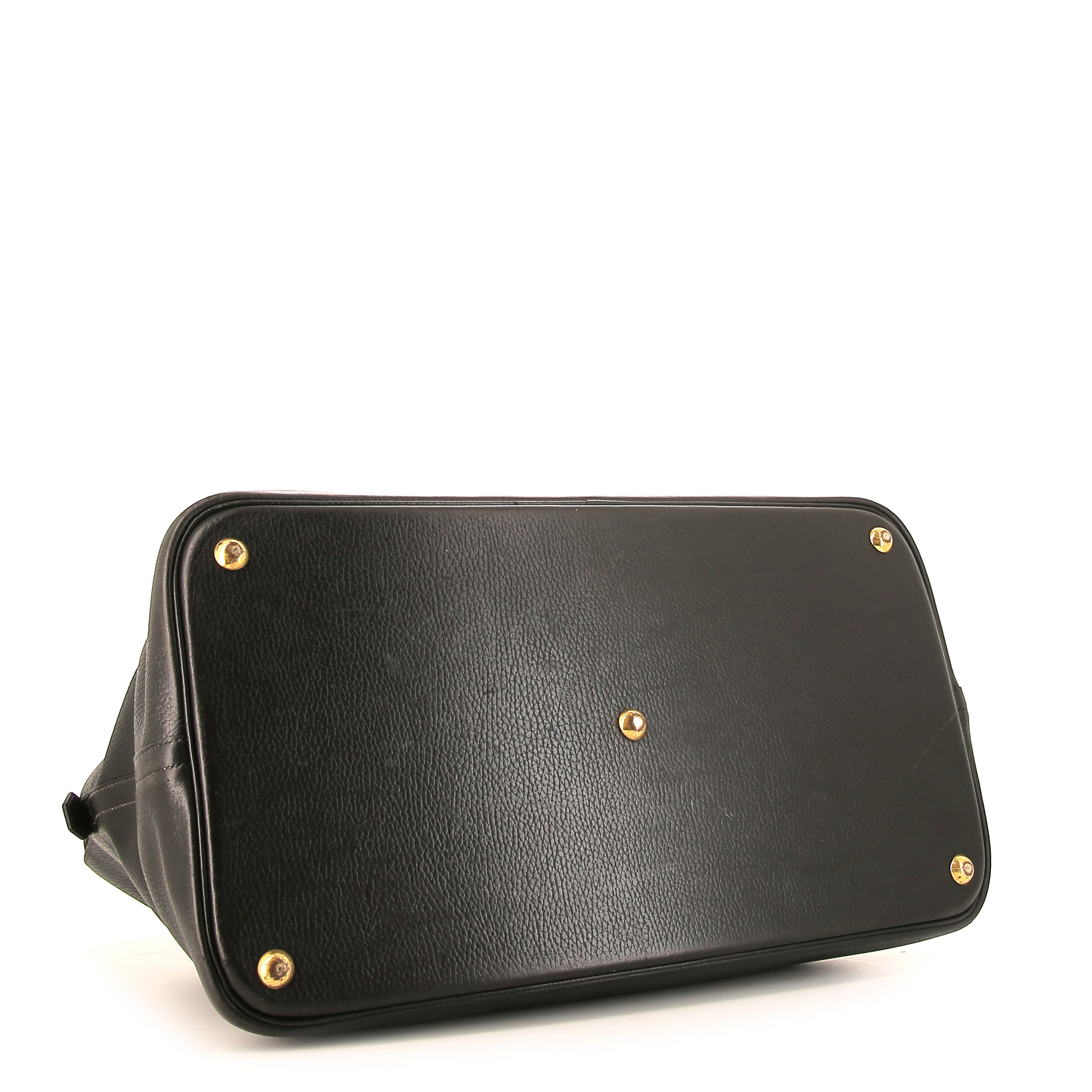 Bolsa de viaje Hermès Bolide 45 cm en cuero granulado negro - Detail D4