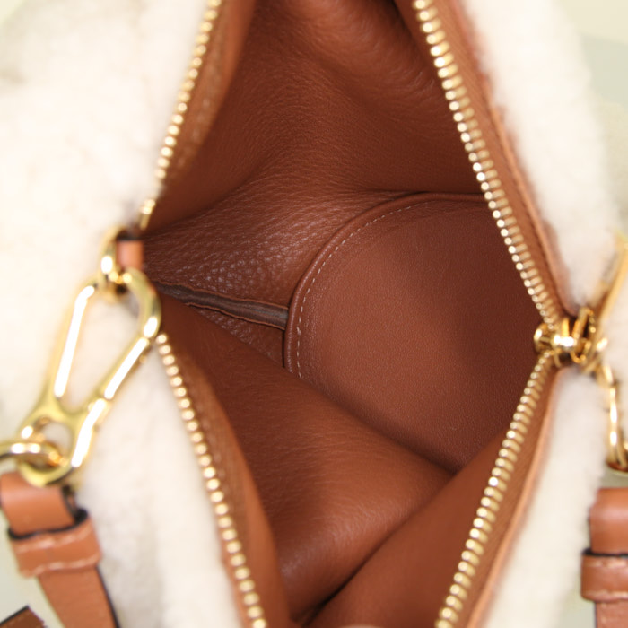 Loewe Bunny bag in white furr and brown leather - Detail D2