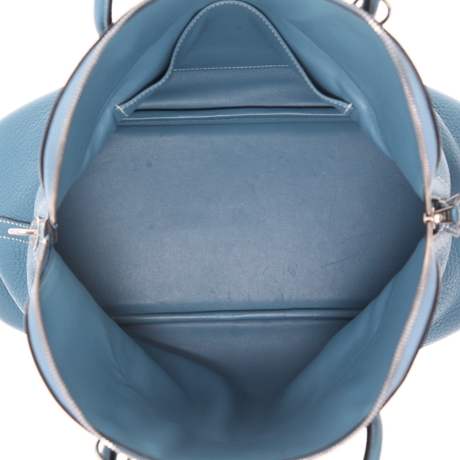 Sac à main Hermès Bolide 35 cm en cuir taurillon clémence bleu-jean - Detail D3