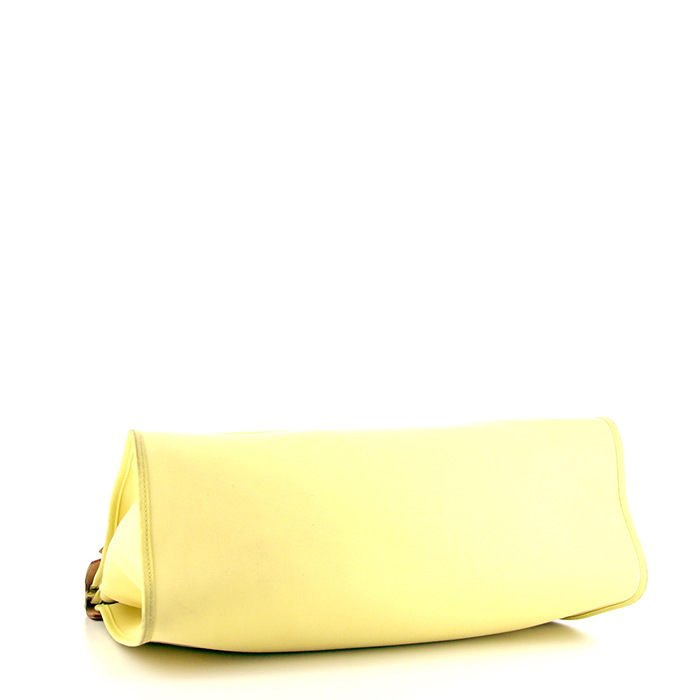 Bolso bandolera Hermès Herbag en cuero Natural y lona amarilla - Detail D5