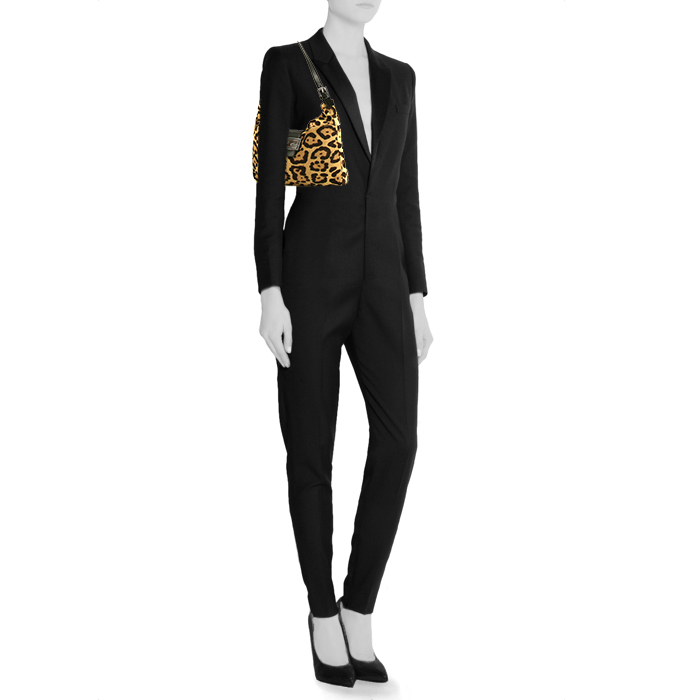Fendi Baguette medium model handbag in leopard foal and black leather - Detail D1