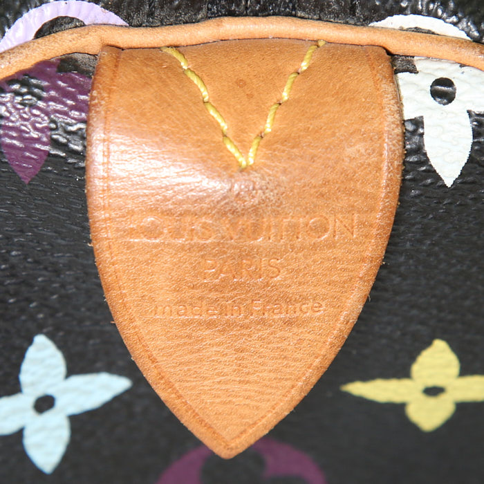Sac à main Louis Vuitton  Speedy Editions Limitées en toile monogram multicolore et noire et cuir naturel - Detail D3