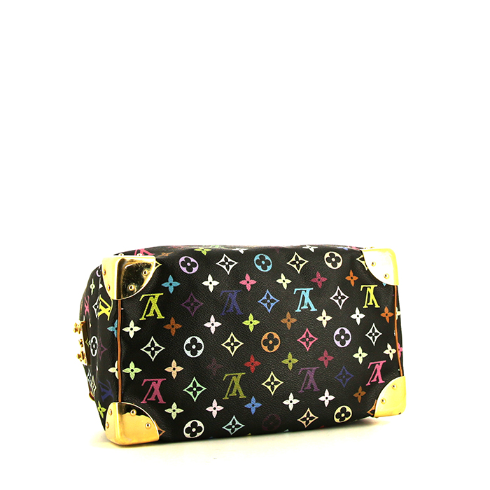 Louis Vuitton  Speedy Editions Limitées handbag  in multicolor and black monogram canvas  and natural leather - Detail D4