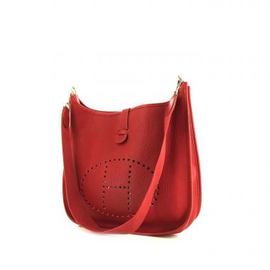 Bolso bandolera Hermes Evelyne mediano en cuero granulado rojo