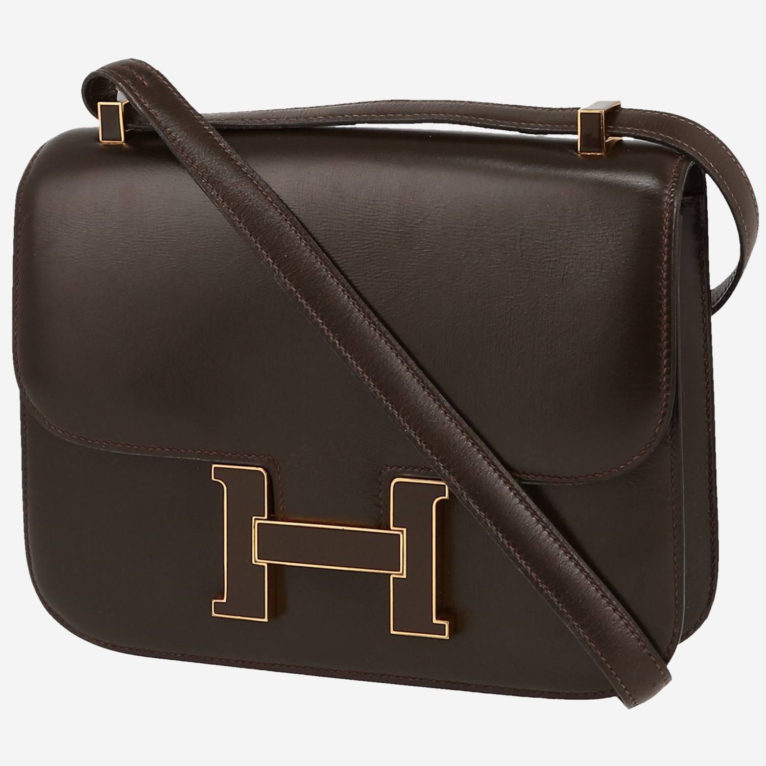 Borsa Hermes Hermes Constance in pelle box marrone cioccolato e smalto marrone