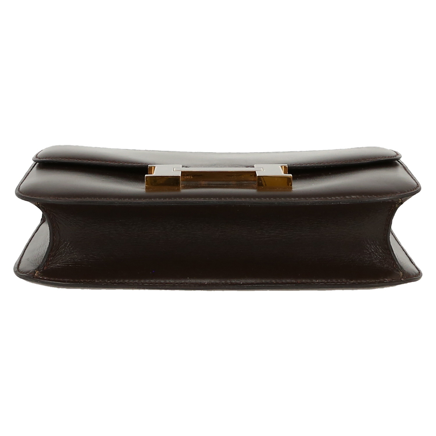 Borsa Hermes Hermes Constance in pelle box marrone cioccolato e smalto marrone - Detail D1