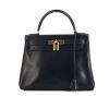 Hermès Kelly 28 cm handbag in blue box leather - 360 thumbnail
