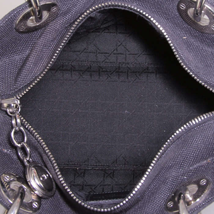 Dior Lady Dior medium model handbag in black canvas - Detail D3
