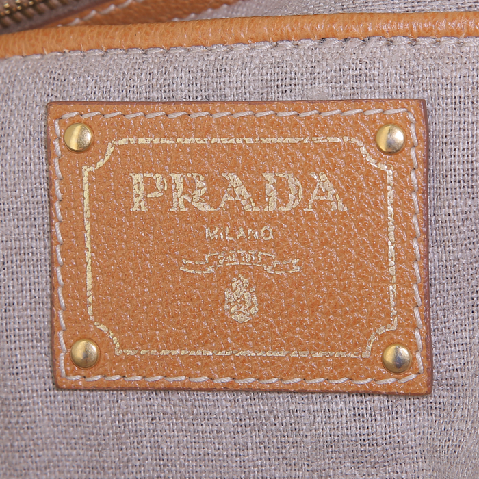 Borsa Prada in rafia verde kaki beige e marrone e pelle beige - Detail D4