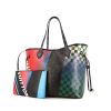 Shopping bag Louis Vuitton Neverfull modello medio in tela a scacchi e pelle nera - 00pp thumbnail