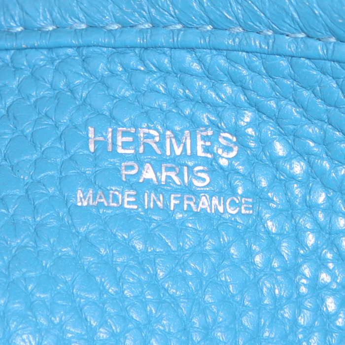 Borsa a tracolla Hermès Evelyne III modello grande in pelle togo turchese - Detail D3