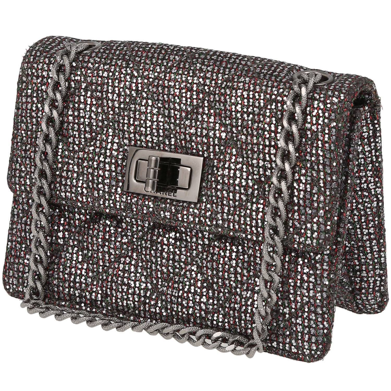 Chanel 2.55 mini handbag in silver quilted canvas