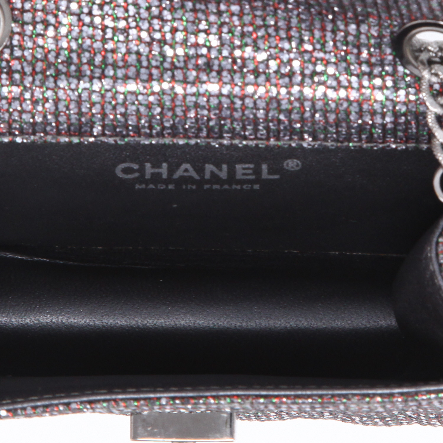 Chanel 2.55 mini handbag in silver quilted canvas - Detail D2