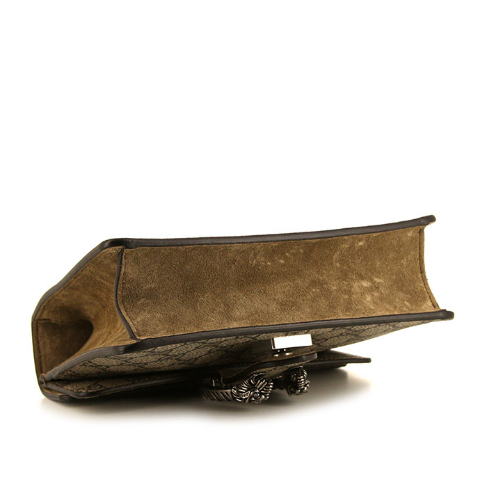 Bolso de mano Gucci Dionysus en lona Monogram revestida beige y ante beige - Detail D5