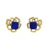 Vintage 1970's earrings for non pierced ears in yellow gold,  lapis-lazuli and diamonds - 00pp thumbnail
