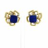 Vintage 1970's earrings for non pierced ears in yellow gold,  lapis-lazuli and diamonds - 360 thumbnail