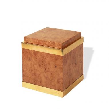Gabriella Crespi, Ice bucket, in burl wood veneer and brass, signed, from the 1970's