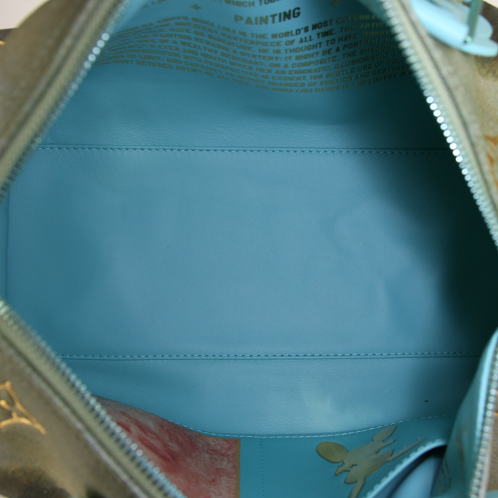 Borsa Louis Vuitton Speedy Limited Editions in tela con stampa beige con motivo e pelle turchese - Detail D2