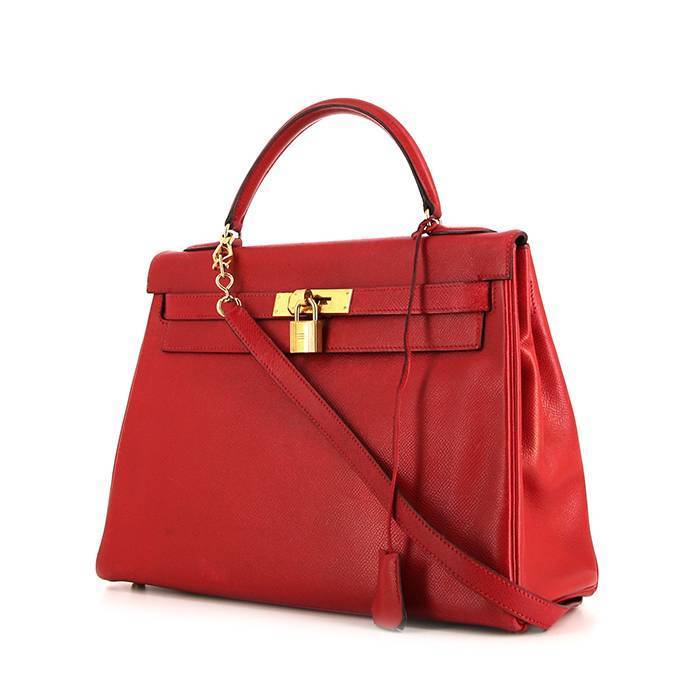 Hermes Kelly 32 cm handbag in red Courchevel leather - 00pp