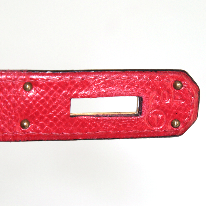 Hermes Kelly 32 cm handbag in red Courchevel leather - Detail D5