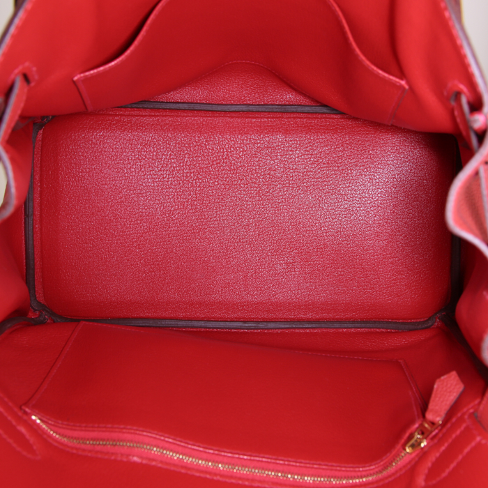 Sac à main Hermes Birkin 30 cm en cuir togo rouge Geranium - Detail D2