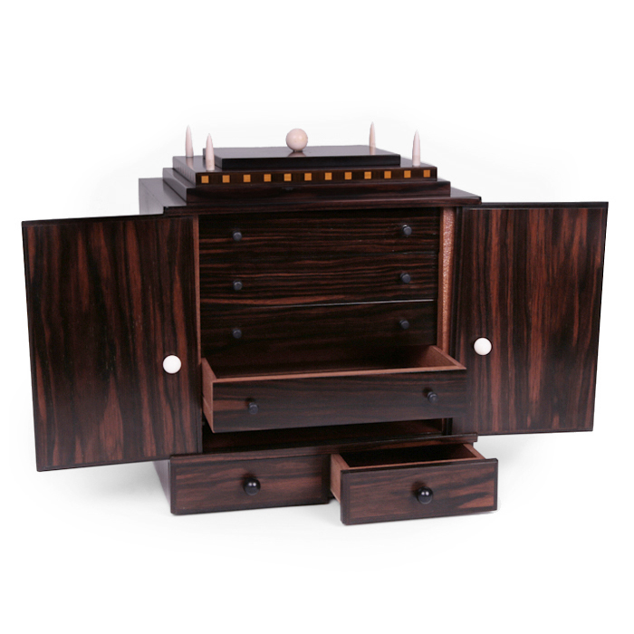 Elie Bleu, "Temples et légendes" cigars chest, in Macassar ebony and ivory, of 1989 - Detail D1
