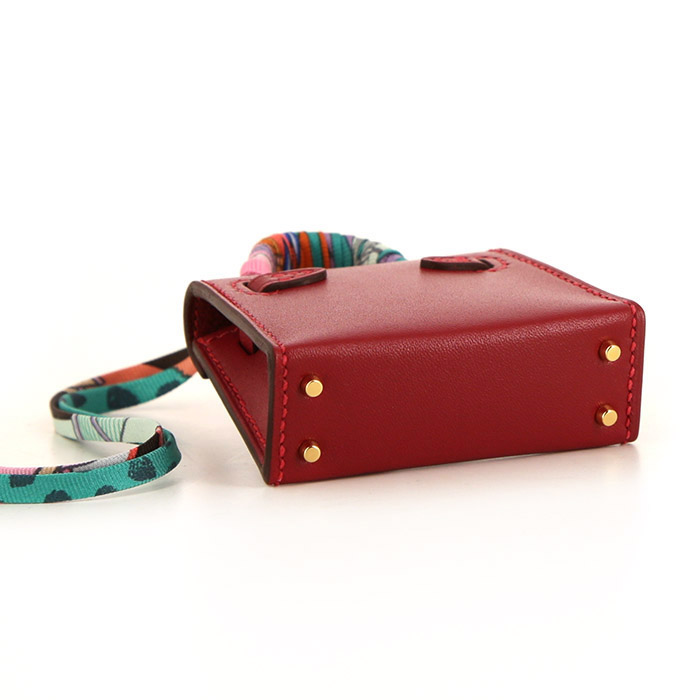 Borsa Hermès Kelly Twilly bag charm in pelle Swift rosa e seta multicolore - Detail D3