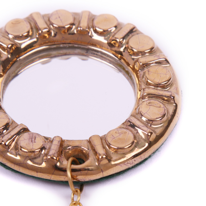 Mithé Espelt, lovely and rare "Jewellery-Mirror" for bag, in embossed earthenware and crackled gold, from the beginning of the 1950's - Detail D1