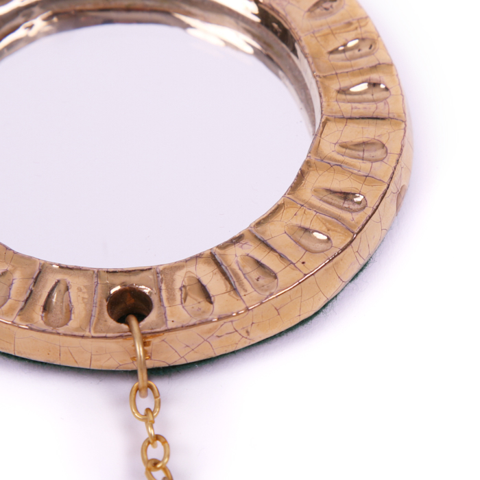 Mithé Espelt, lovely and rare "Jewellery-Mirror" for bag, in embossed earthenware and crackled gold, from the beginning of the 1950's - Detail D1