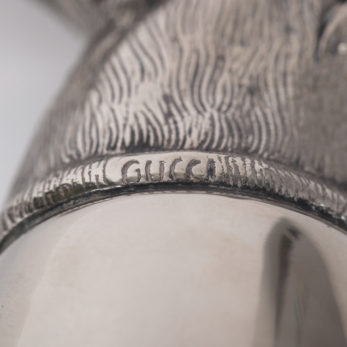 Gucci, six hunting goblets, in silver metal and horn, with animals head decoration, partially signed, from the 1970's - Detail D5